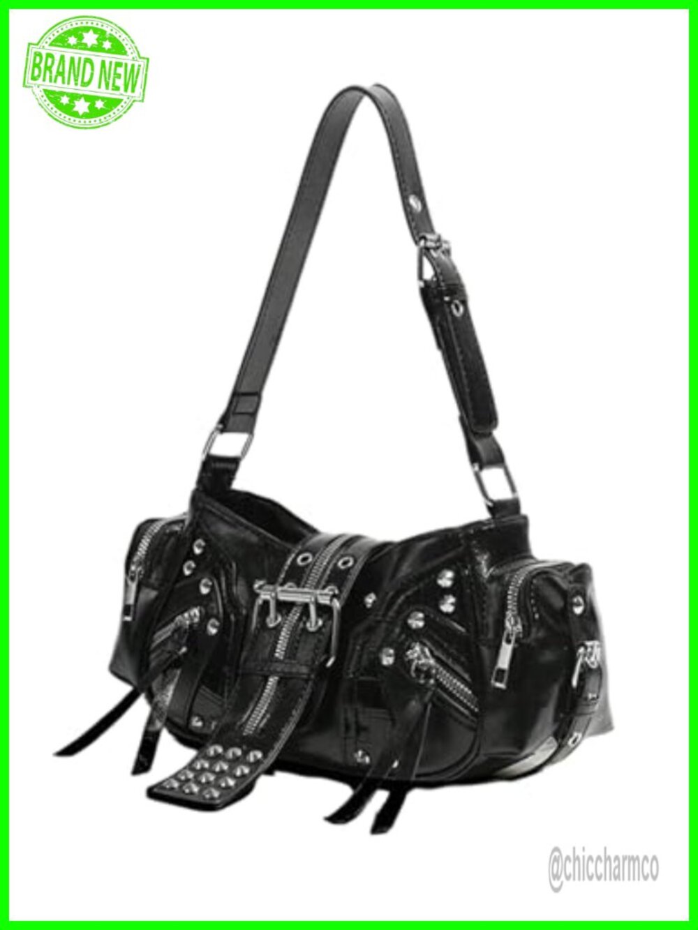 Studded Shoulder Bag Buckle Y2K Punk PU Leather Handbag